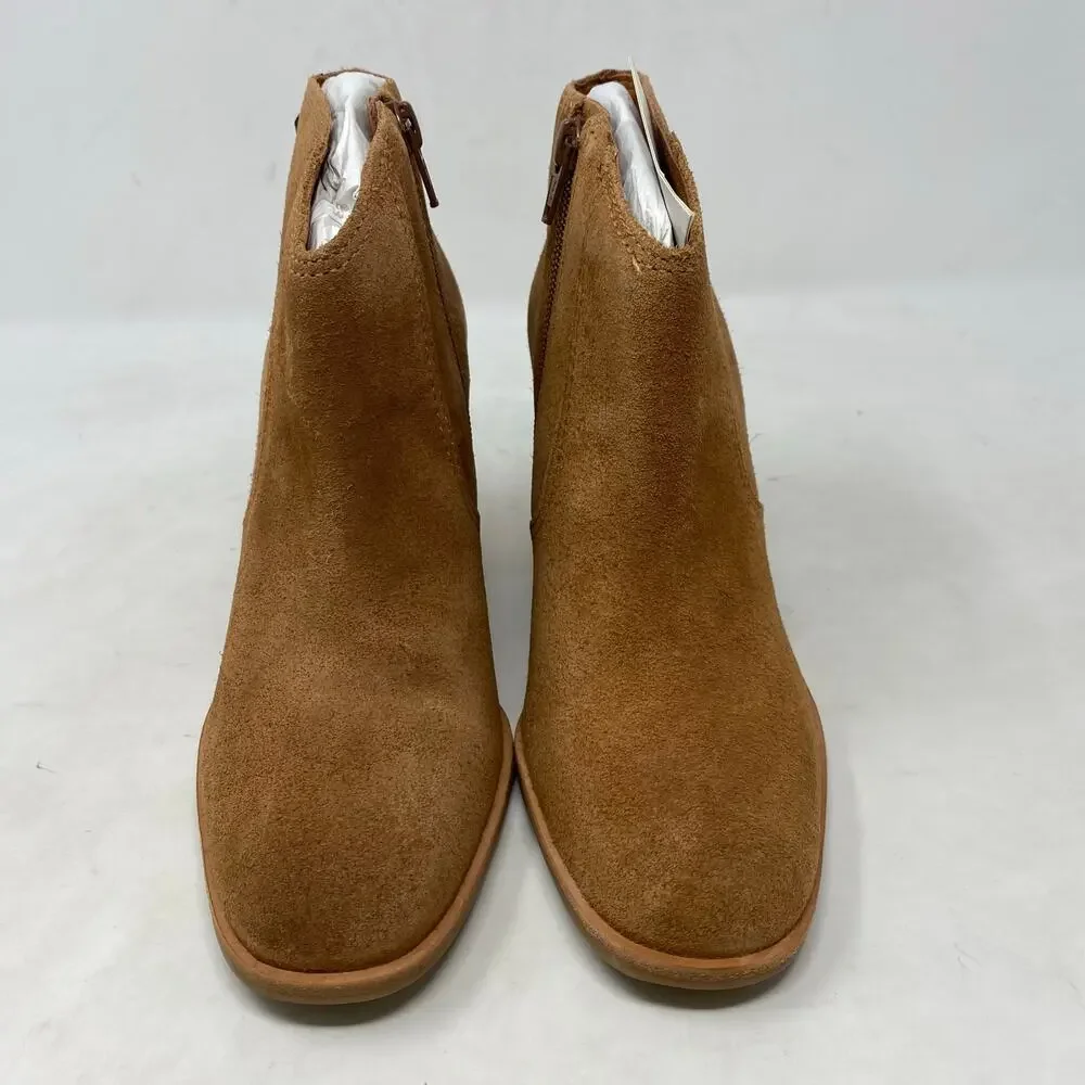 Lucky Brand Boots Pellyon Brown Suede Leather Block Heel Ankle Womens Size 6